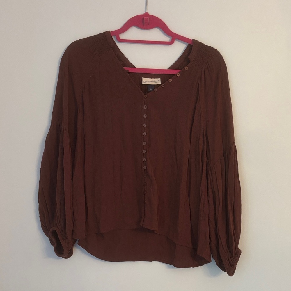Universal Thread Brown Button-Front Peasant Blouse